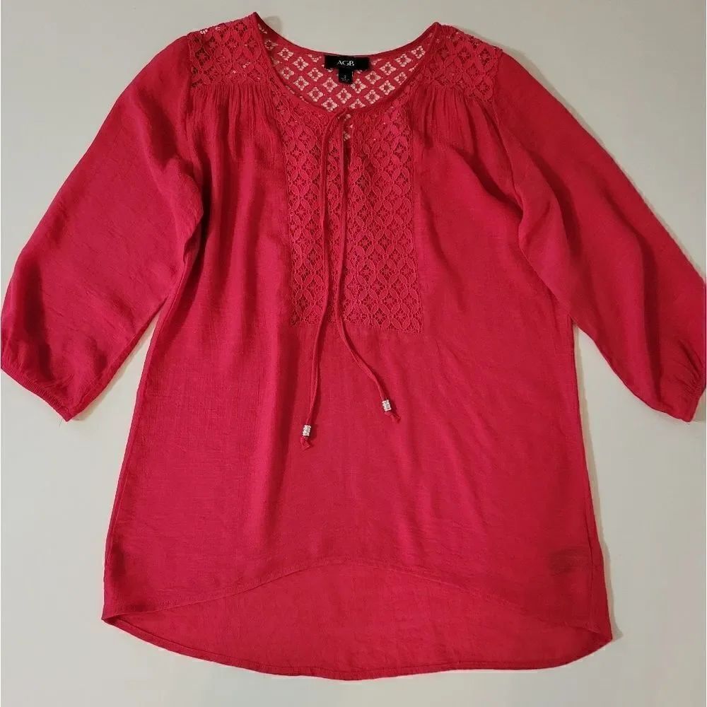 AGB Red Boho Lace Blouse